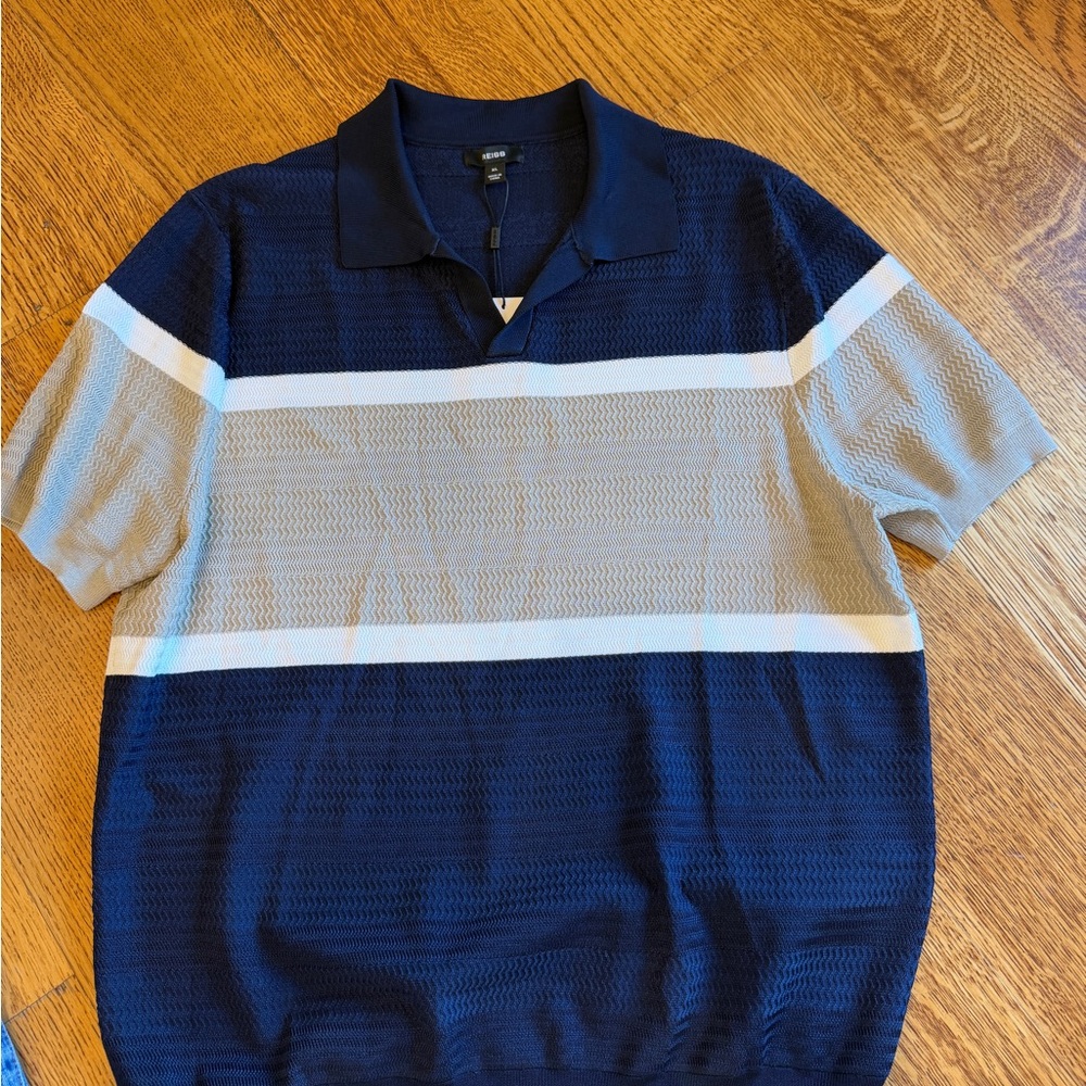 Reiss Blue and cream Textured Polo Shirt